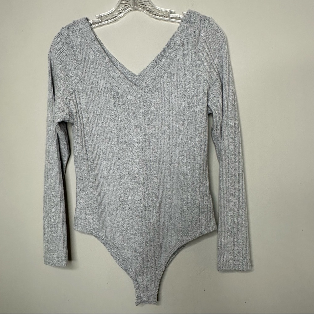 NEW Gray ribbed body suit long sleeve LARGE XX-Large - Picture 5 of 15
